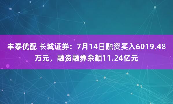 丰泰优配 长城证券：7月14日融资买入6019.48万元，融资融券余额11.24亿元